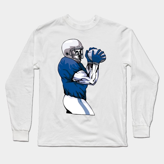 Quarterback Passing Ball Retro Long Sleeve T-Shirt by retrovectors